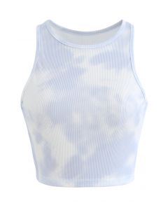 Pastel Tie-Dye Halter Tank Top in Light Blue