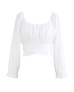 Bow Tie Back Cropped Top in White