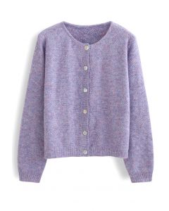 Button Placket Knit Cardigan in Purple