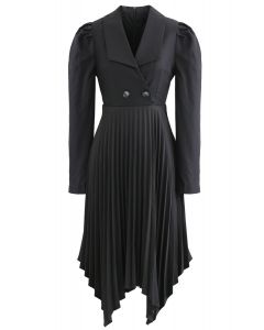Asymmetric Pleated Buttoned Blazer Dress in Grey