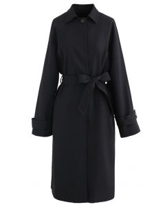 One Button Belted Longline Pocket Coat