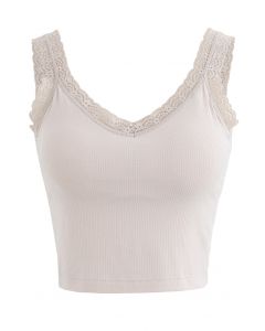 Lace Straps Tank Top in Nude Pink