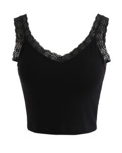 Lace Straps Tank Top in Black