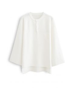 Buttoned Flare Sleeves Knit Sweater in White