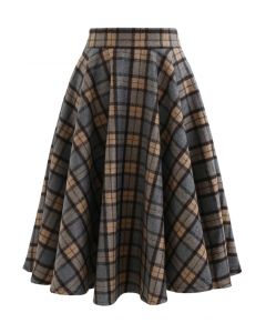 Plaid Pattern A-Line Wool-Blended Skirt