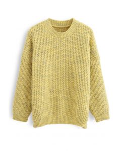 Fluffy Waffle-Knit Sweater in Mustard