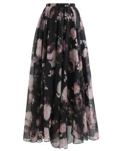 Pink Rose Watercolor Maxi Skirt