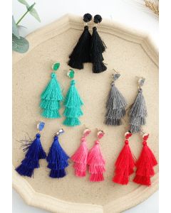 Tiered Tassels Gem Drop Earrings