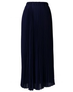 Chiffon Navy Blue Pleated Maxi Skirt