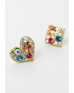 Set de Pendientes de Diamantes en Forma de Corazón y Cuadrado