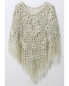 Delicate Hand-knit Fringe Cape in Off-White