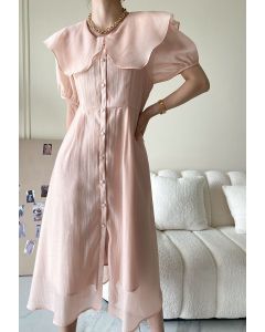 Breezy Ruffle Collar Buttoned Dress in Pink
