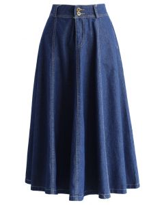 Swing Denim A-line Midi Skirt