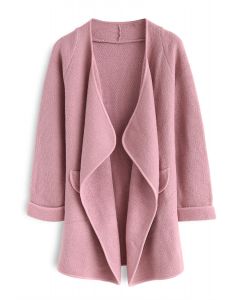 Abrigo abierto de punto en rosa