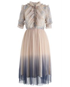 We Know It All Gradient Pleated Mesh Tulle Dress 