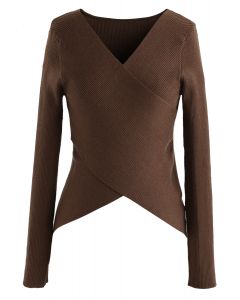 Lust for Freedom Cross Wrap Knit Top in Caramel