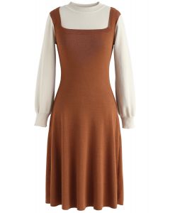 Vestido de punto de dos piezas falso elegante Identity en caramelo
