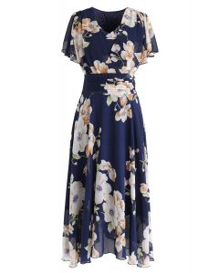Vestido de gasa floral Sweet Surrender en azul marino