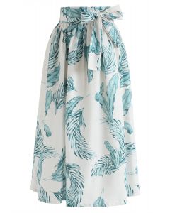 Falda midi estampada Hands on Me Leaves en marfil