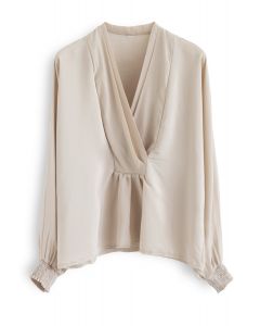 Batwing Sleeves Wrapped Top in Light Tan