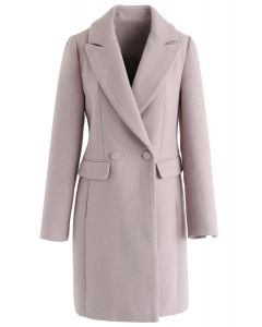 Blazer largo de mezcla de lana con bolsillos delanteros en rosa