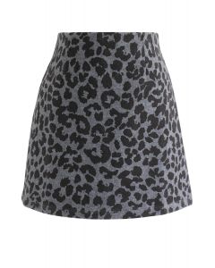 Falda Bud de mezcla de lana con estampado de leopardo en humo