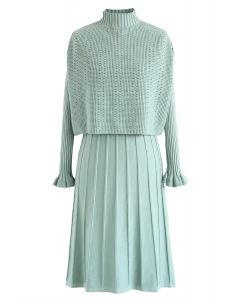 VESTIDO TWINSET DE PUNTO CON PLIEGO DE CUELLO ALTO EN MENTA
