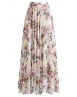 Falda larga floral de colores brillantes en crema