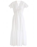 Frill Hem Plunging V-Neck Sleeveless Maxi Dress in White
