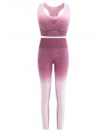 Conjunto de sujetador deportivo de impacto medio degradado y leggings tobilleros de tiro alto en Berry