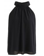 Top Halter Adornado con Plisados en Negro