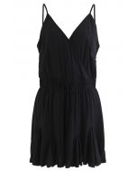 Ruffle Hem Wrapped Cami Playsuit in Black