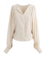 Camisa corta con mangas abullonadas Batwing en color crema