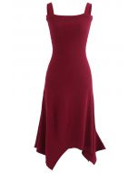 VESTIDO DE CAMISAS DE PUNTO ACANALADO CON BAJO ASIMÉTRICO EN ROJO