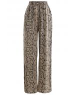 Snake Print Split Hem Drawstring Pants