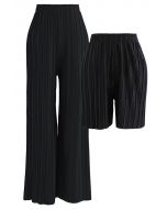 Full Pleated Two-Piece Shorts and Pants in Black