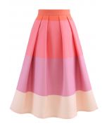 Midi Falda con Bloques de Alegres Colores