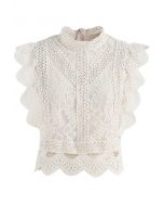 Fresca Blusa Beige Sin Mangas en Encaje y Ganchillo