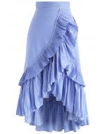 Applause of Ruffle Tiered Frill Hem Skirt in Blue Stripes