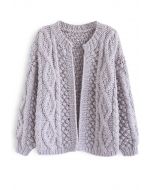 Wintry Morning Cable Knit Cardigan in Lavender