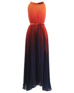Vestido largo plisado esplendor del gradiente del atardecer