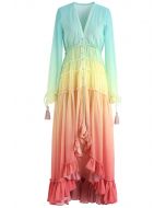 Vestido largo con cuello en V y degradado de Paraíso Vacacional